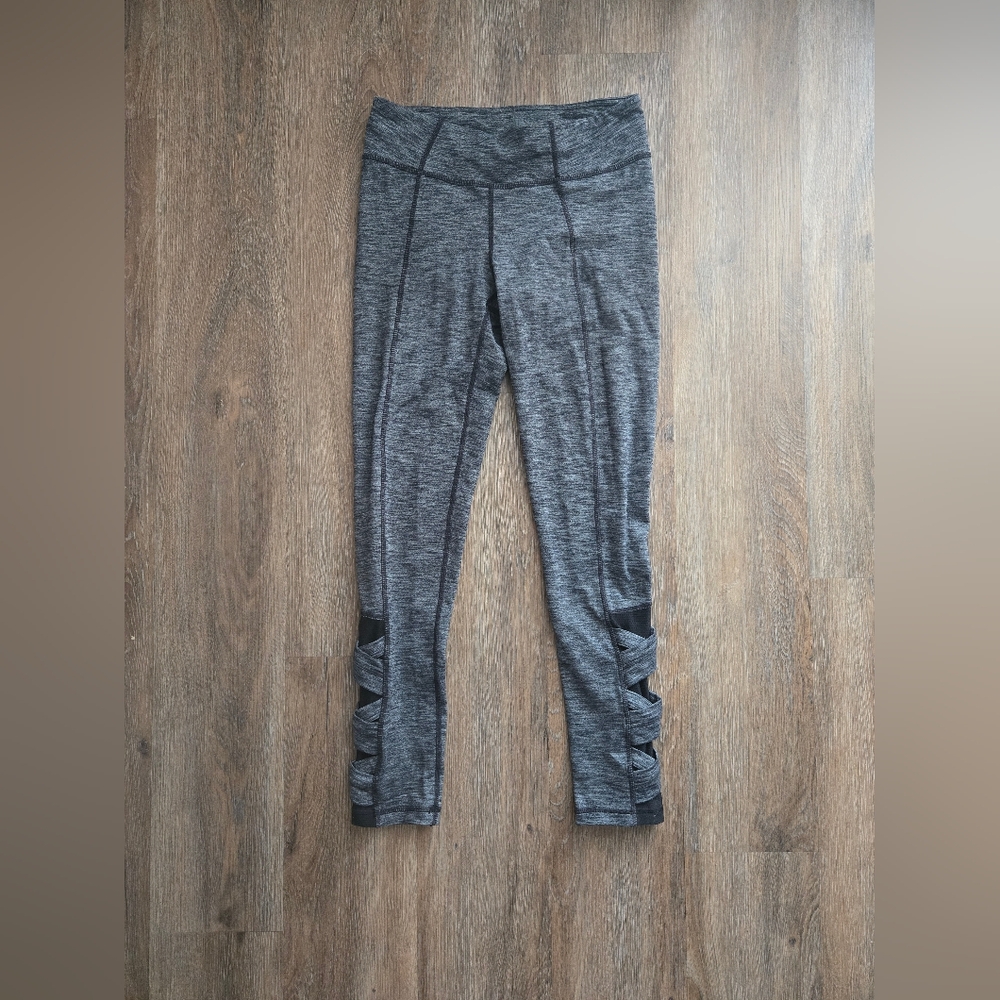 GUC Girls Athleta Girl Gray Leggings with Black Lace-Up Detail Size Large